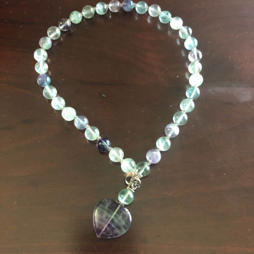 Rainbow Fluorite Purple/Green Heart Bead Necklace - Picture 3 of 5